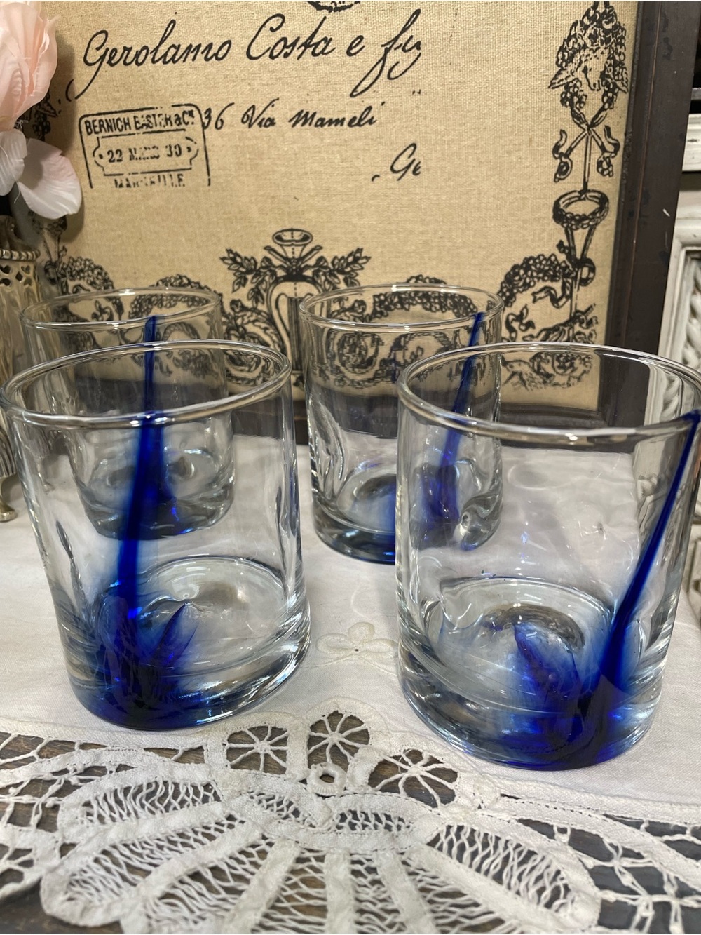 Libbey clear glass blue ribbon rocks double old fashioned barware replacement